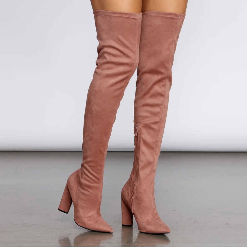 Charlotte Russe Over-the-Knee Chunky Heel Boots in Dusty Rose